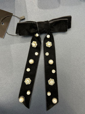 Black Velvet Glam Bow Clip
