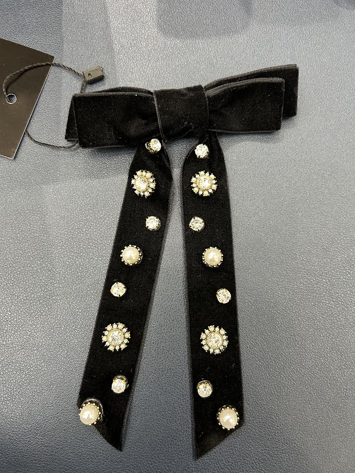 Black Velvet Glam Bow Clip