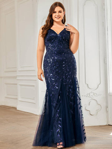 Plus Size Sequin Fishtail Evening Dress