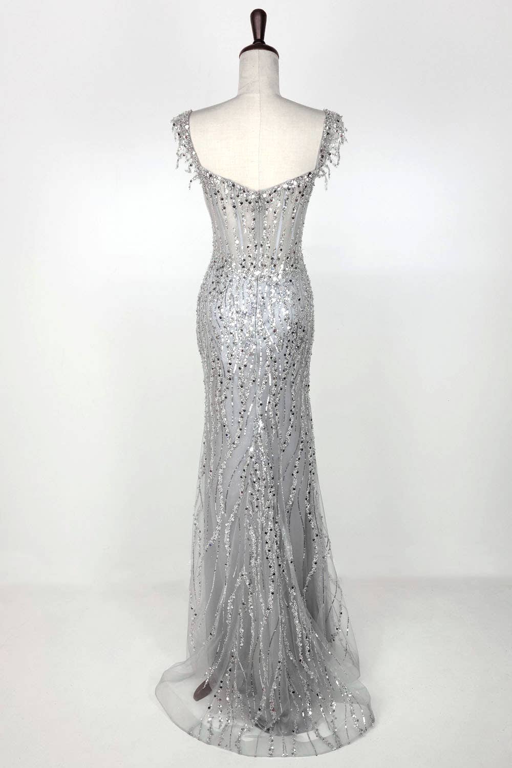 Off the Shoulder Sequin and Bead Long Dress C331
