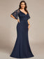 Elegant Plus Size V Neck Fishtail Evening Dress