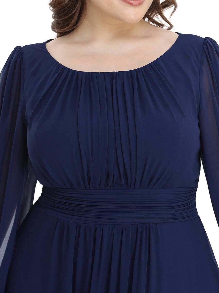 Plus Size Long Lantern Sleeves Round Neck Bridesmaid Dress
