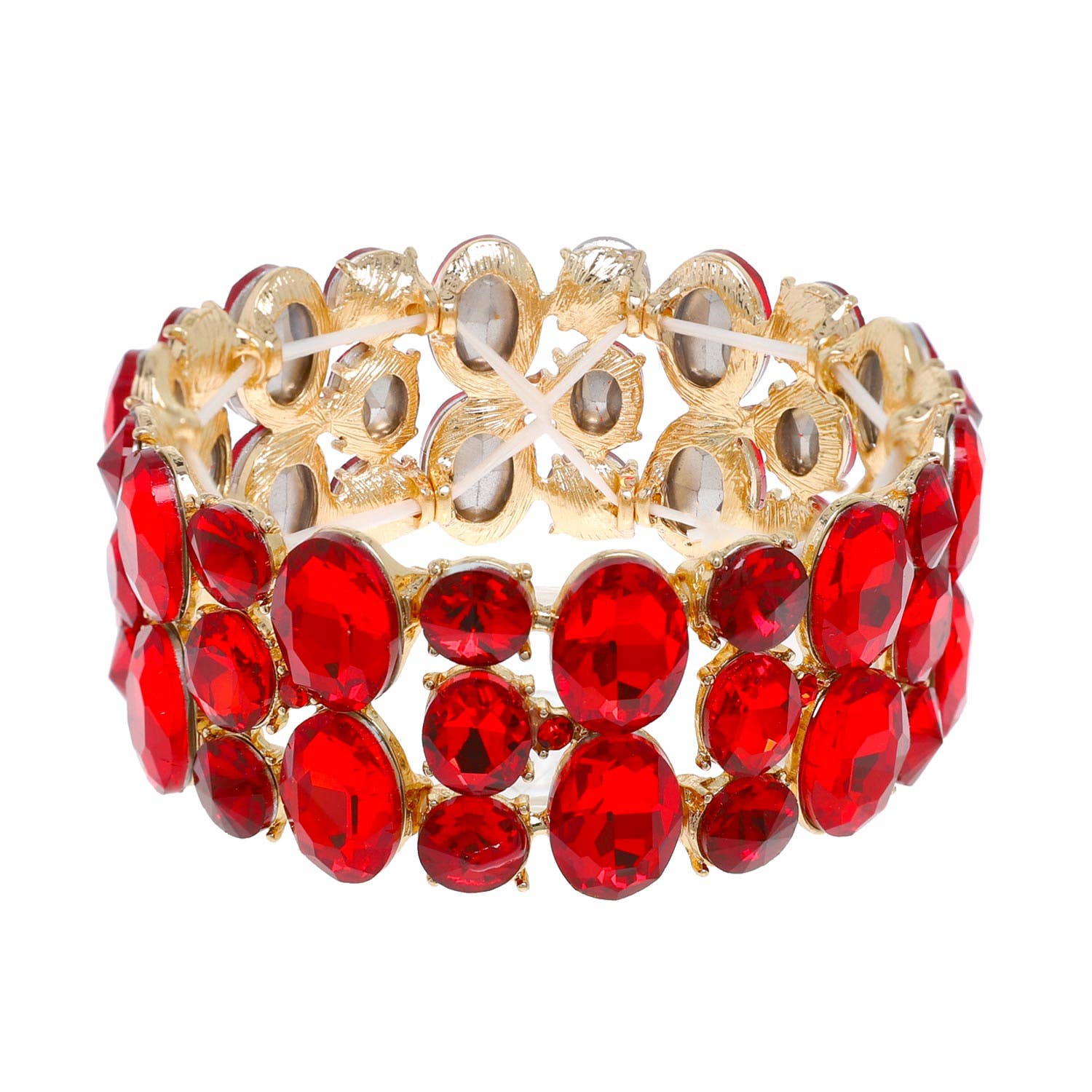 3 Row Crystal Gemstone Oval Cut Cluster Bracelet