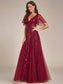 Romantic Shimmery V Neck Ruffle Sleeves Evening Dress