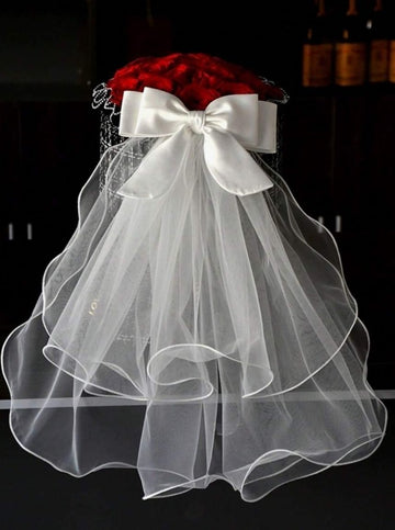 1pc Bridal Pearl Hair Bow Veil