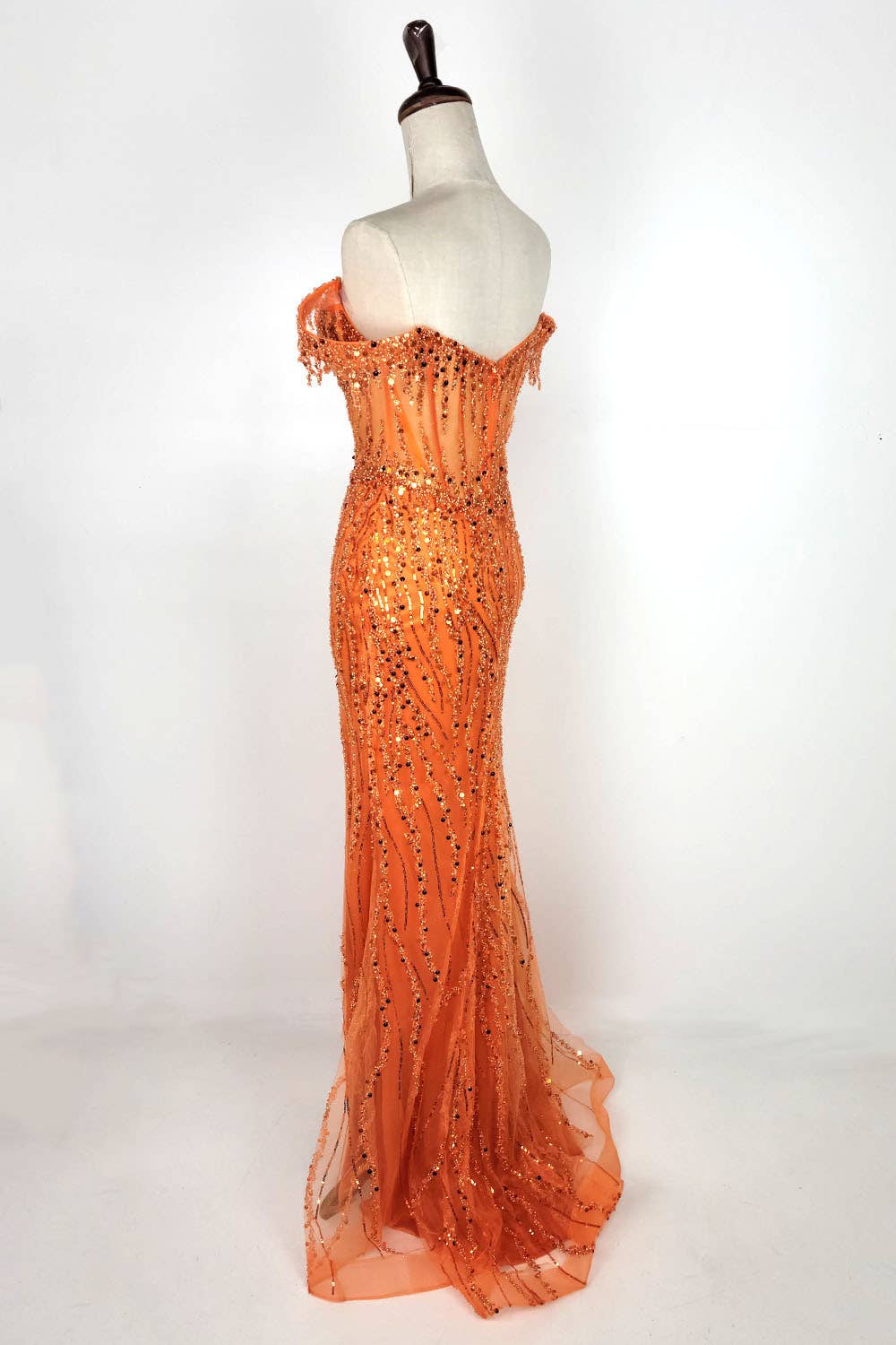 Off the Shoulder Sequin and Bead Long Dress C331
