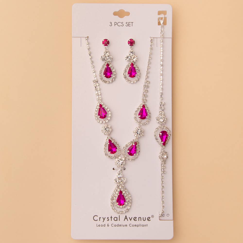 Crystal Embellished Necklace, Earring and Bracelet 3 Pc Set