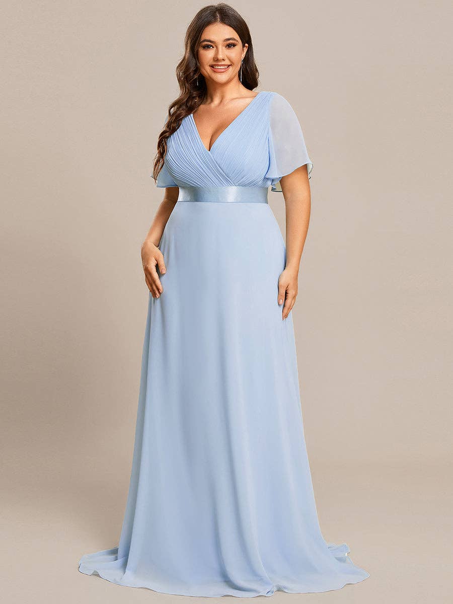 Double V-Neck Ruffles Chiffon Bridesmaid Dress