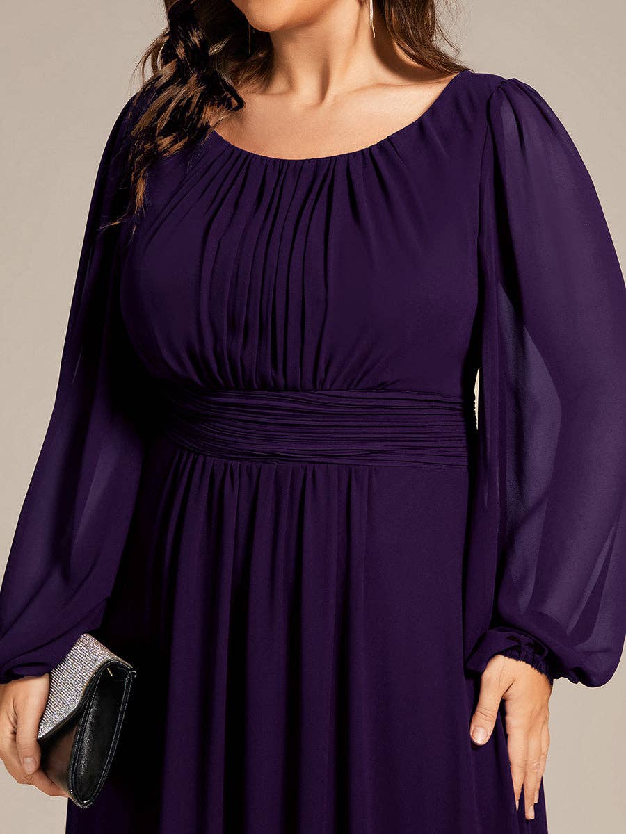 Plus Size Long Lantern Sleeves Round Neck Bridesmaid Dress