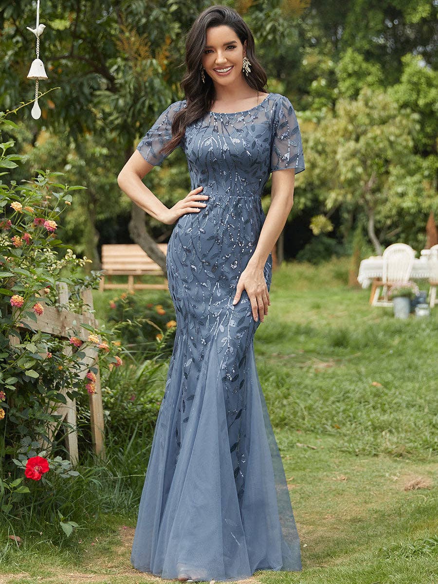 Floral Sequin Print Fishtail Tulle Dresses for Party