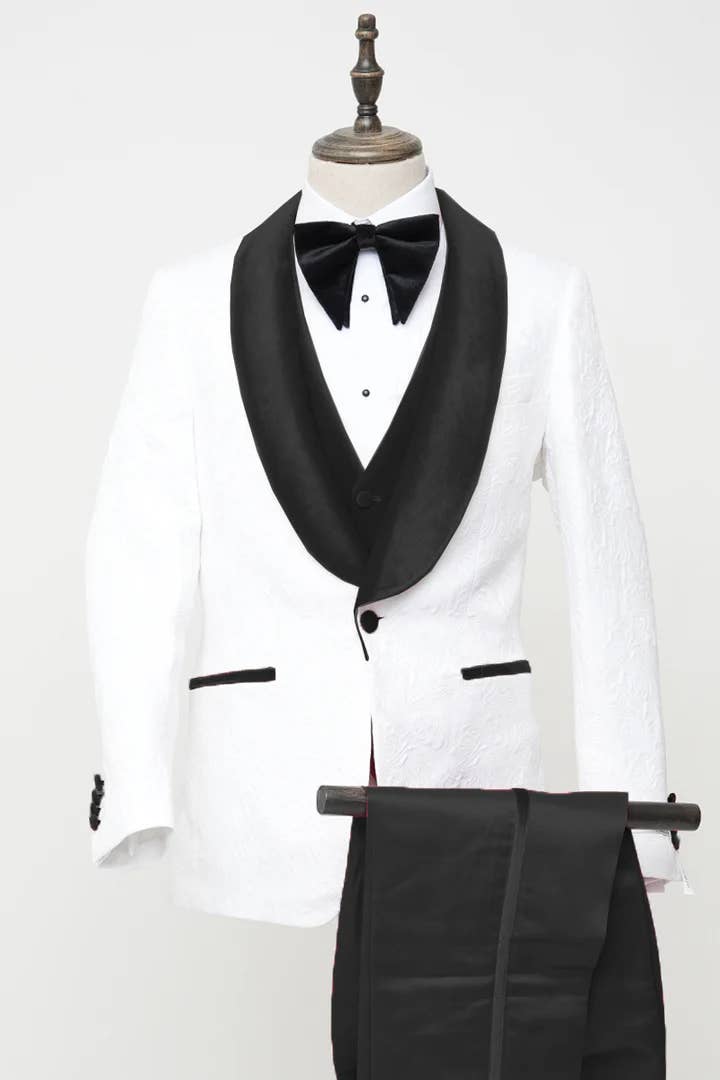 Ferrecci - Men's Vested White Paisley Wedding & Prom Tuxedo