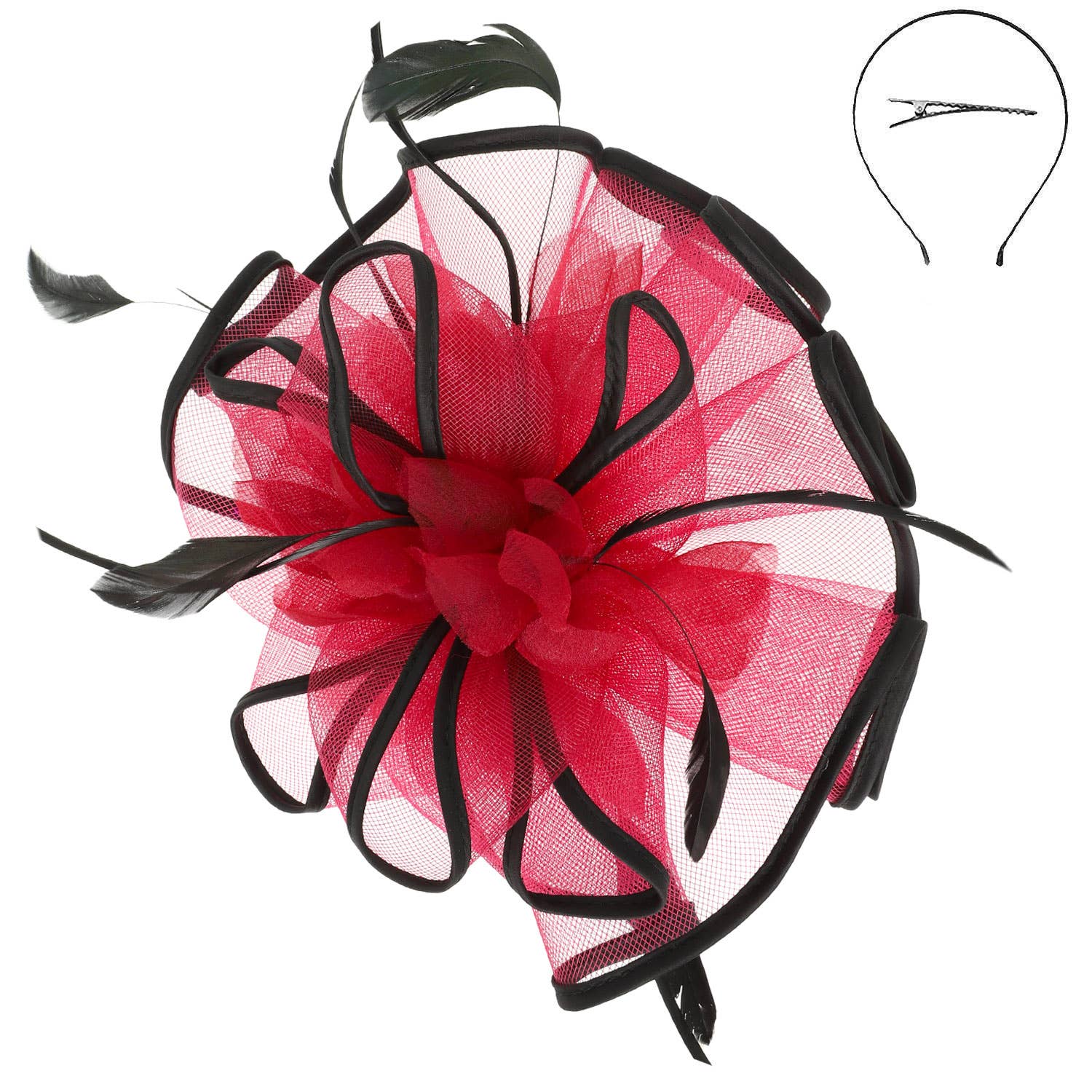 Floral Feathered Contrast Trim Mesh Fascinator