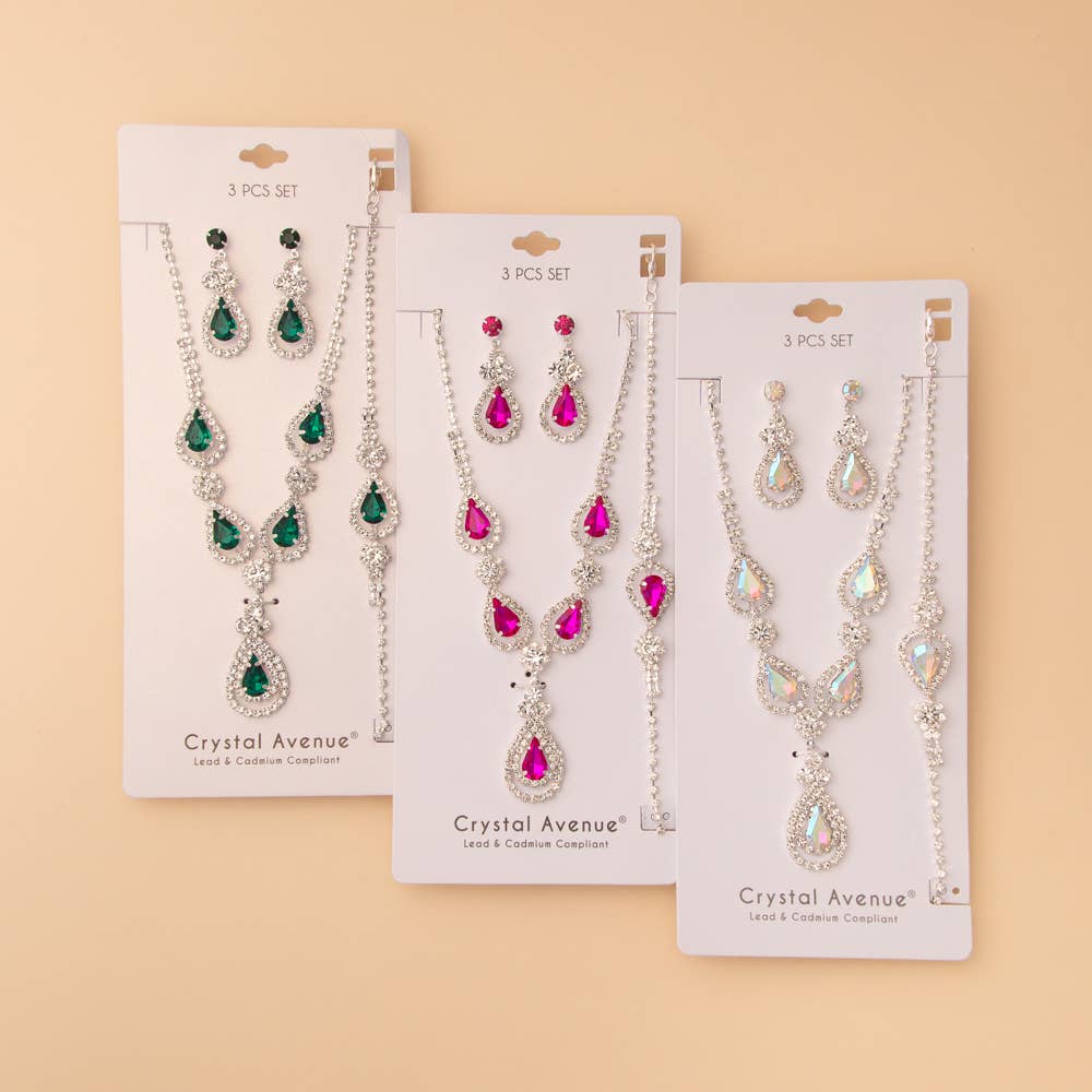 Crystal Embellished Necklace, Earring and Bracelet 3 Pc Set