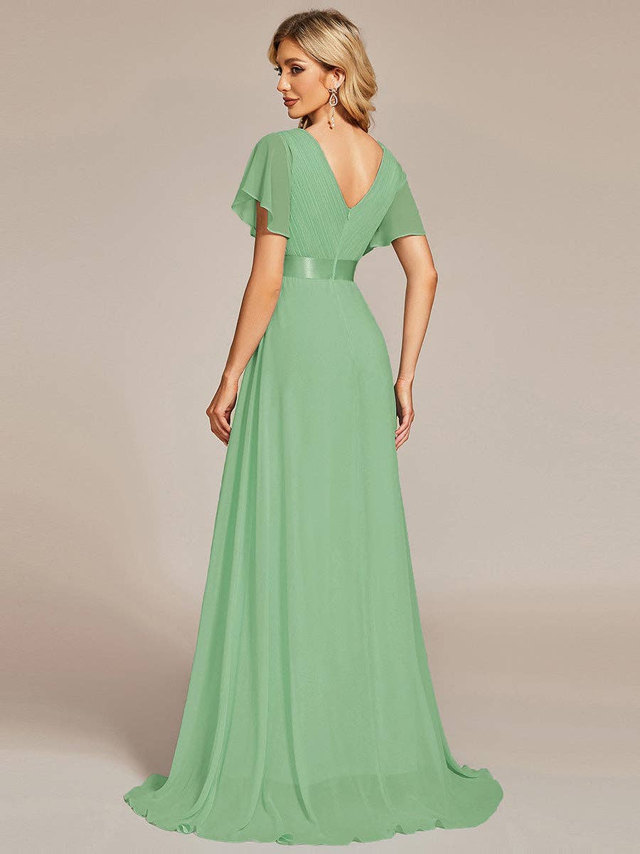 Double V-Neck Ruffles Chiffon Bridesmaid Dress