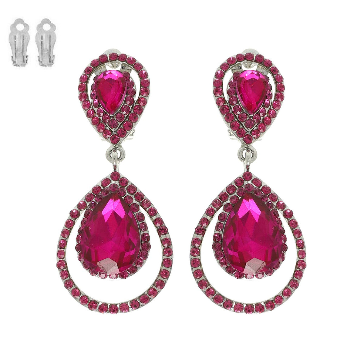 Rhinestone Halo Teardrop Gemstone Clip-On Earrings
