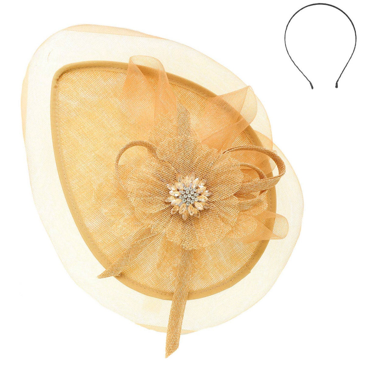 Sinamay Disc Headband Fascinator with Floral Accent