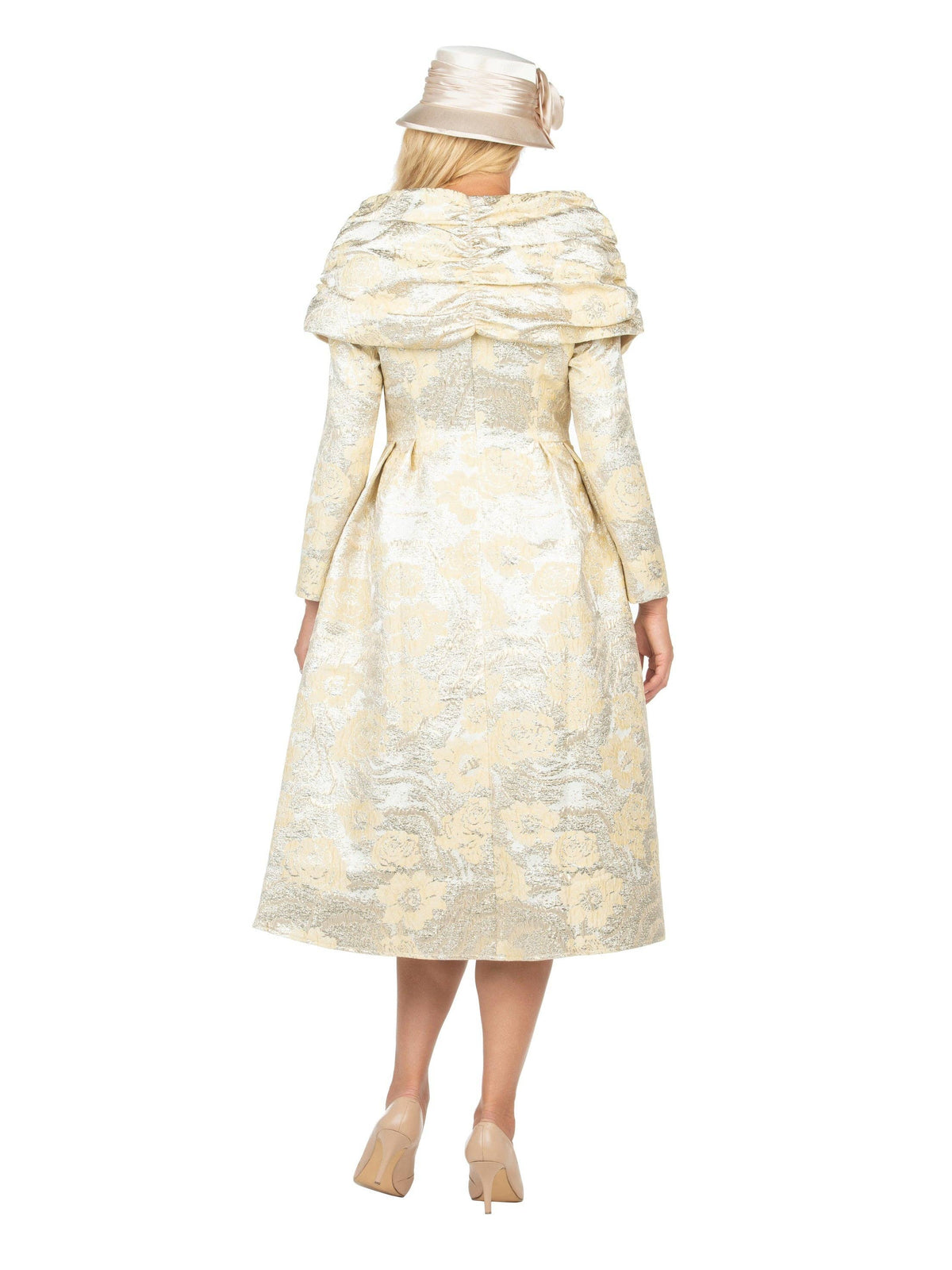 1pc Lux Brocade A-line Dress w/ Cape - Plus