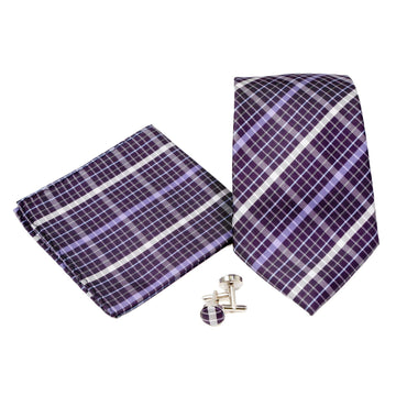 Men's Purple/Black Plaid Geometric Pattern Design 4-pc Necktie Box Set