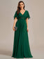 V Neck Appliques Pleated Bridesmaid Dress