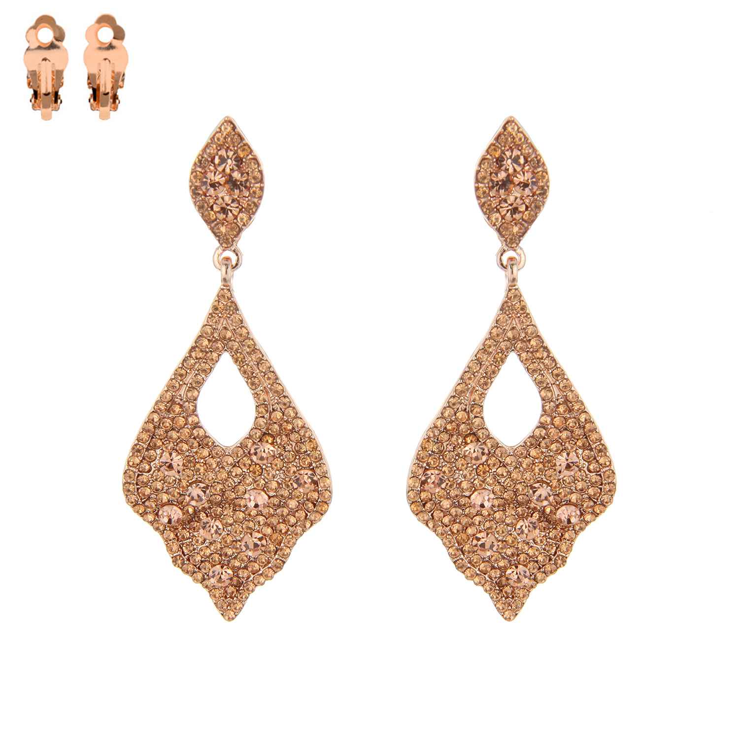 Crystal Pave Scalloped Teardrop Clip On Earrings