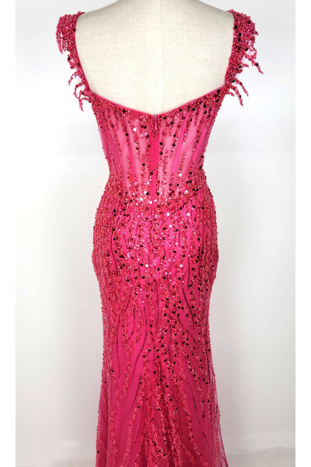 Off the Shoulder Sequin and Bead Long Dress C331