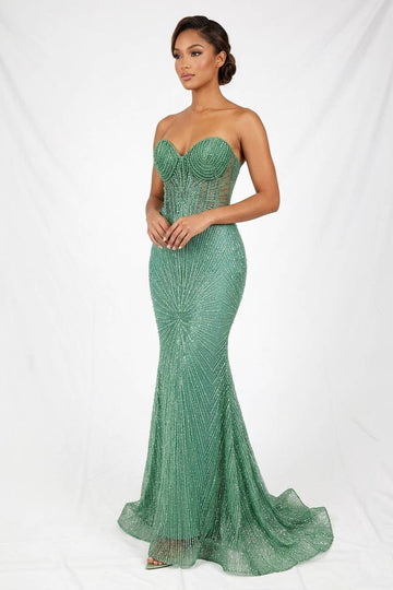 Long sparkling mermaid dress with hanging jewels CF001
