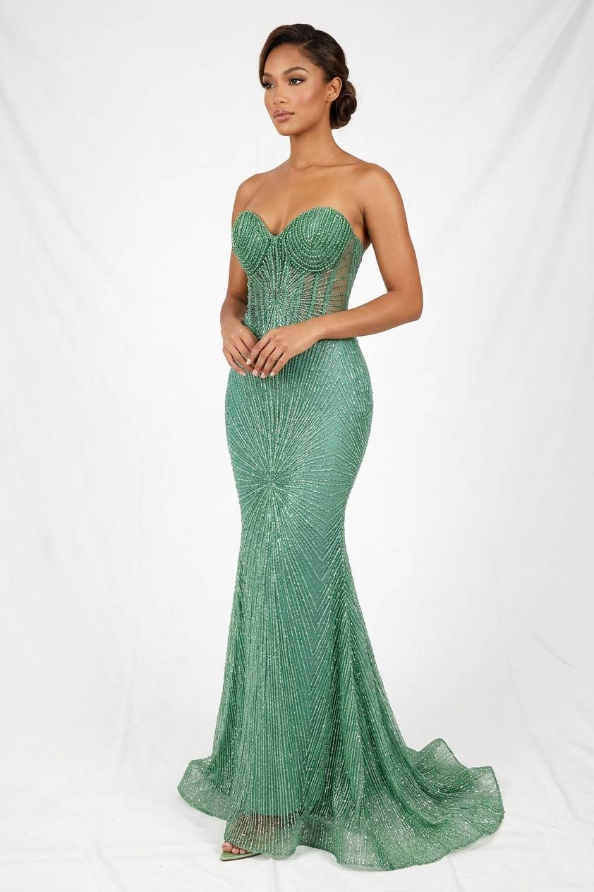Long sparkling mermaid dress with hanging jewels CF001
