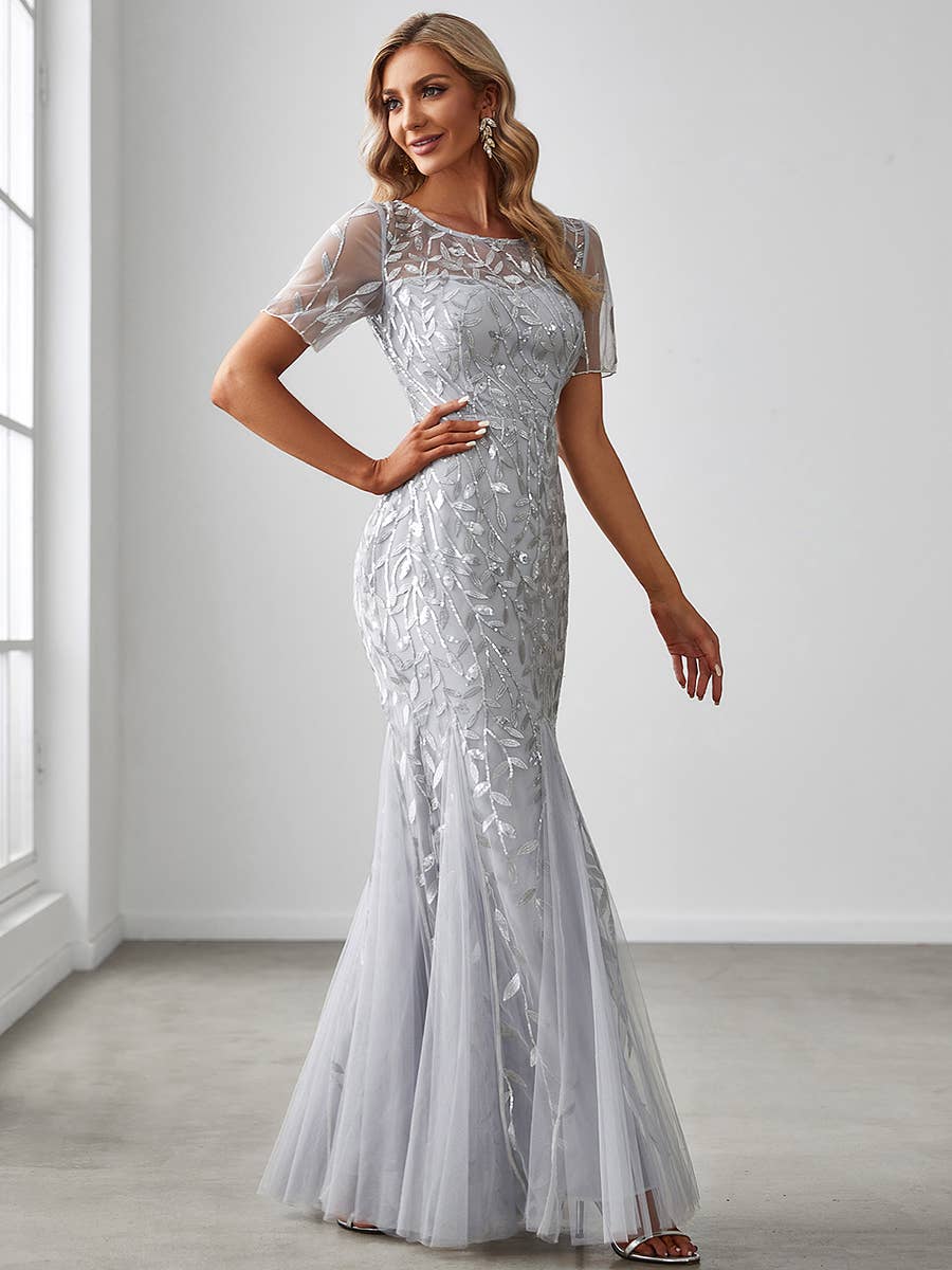 Floral Sequin Print Fishtail Tulle Dresses for Party