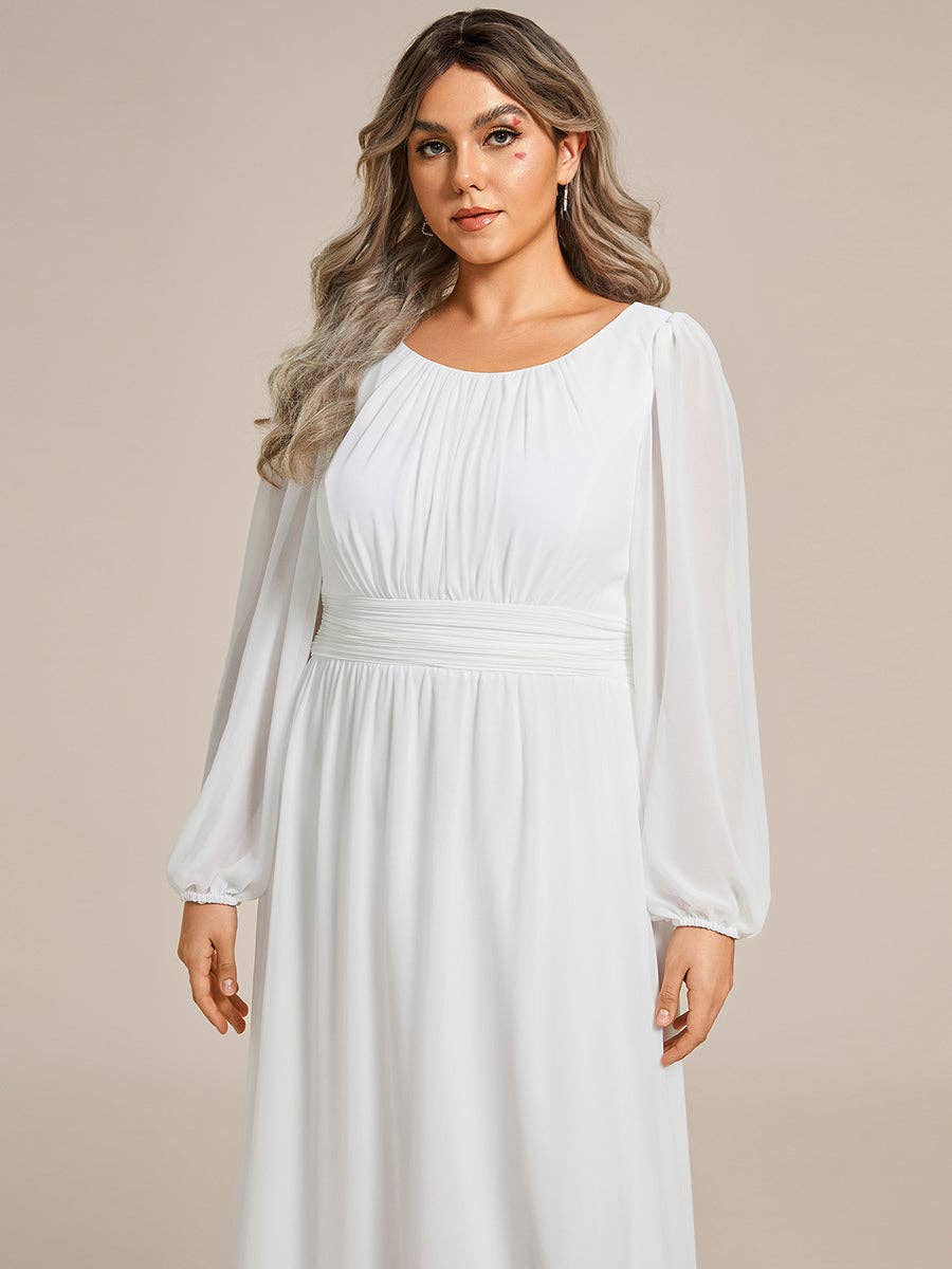Plus Size Long Lantern Sleeves Round Neck Bridesmaid Dress