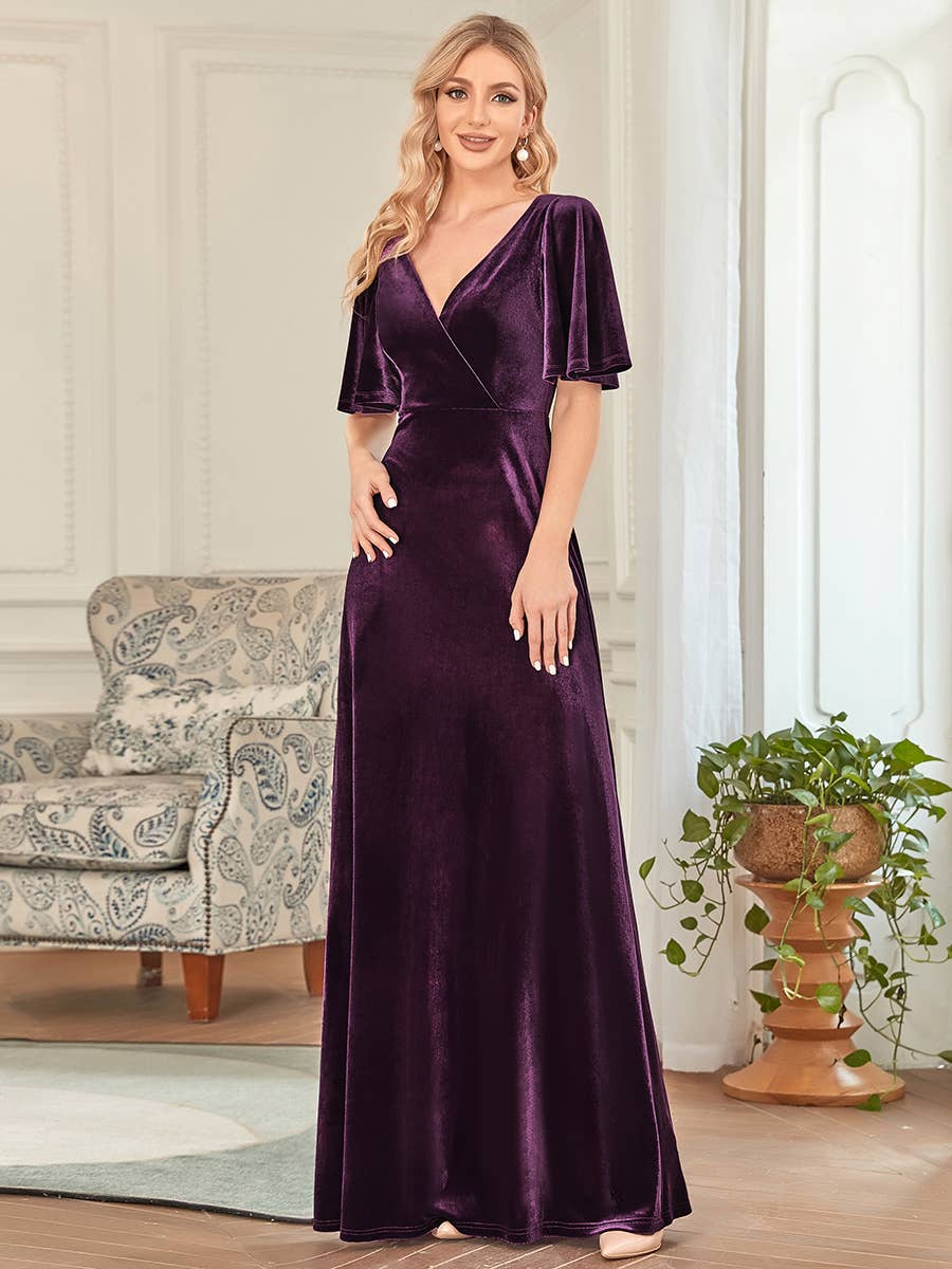 Classic Velvet V-Neck Gown