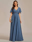 V Neck Appliques Pleated Bridesmaid Dress