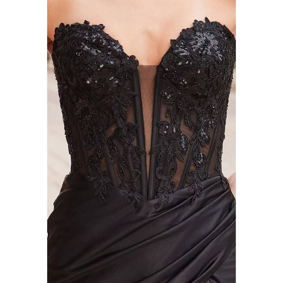 Strapless Embellished Top Stretch Satin Dress