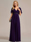V Neck Appliques Pleated Bridesmaid Dress