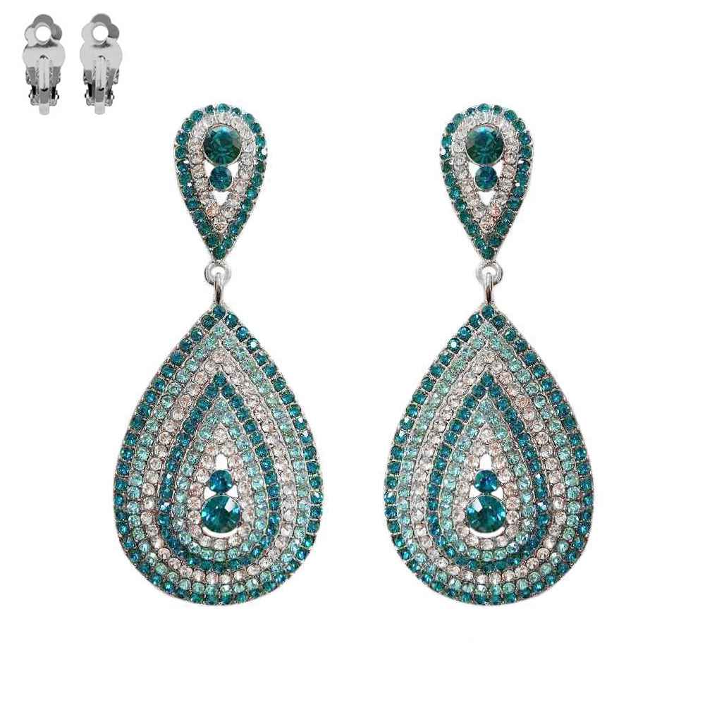 Teardrop Shaped Crystal Pave Clip-On Earrings