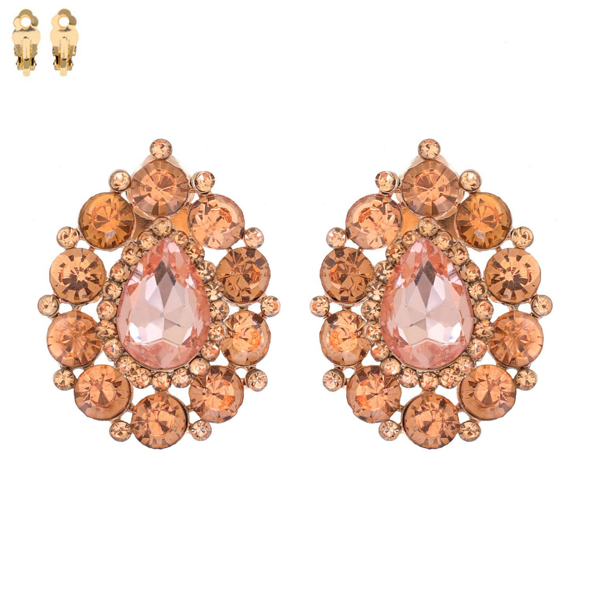 Rhinestone Cluster Halo Pear Shaped Clip On Earrings