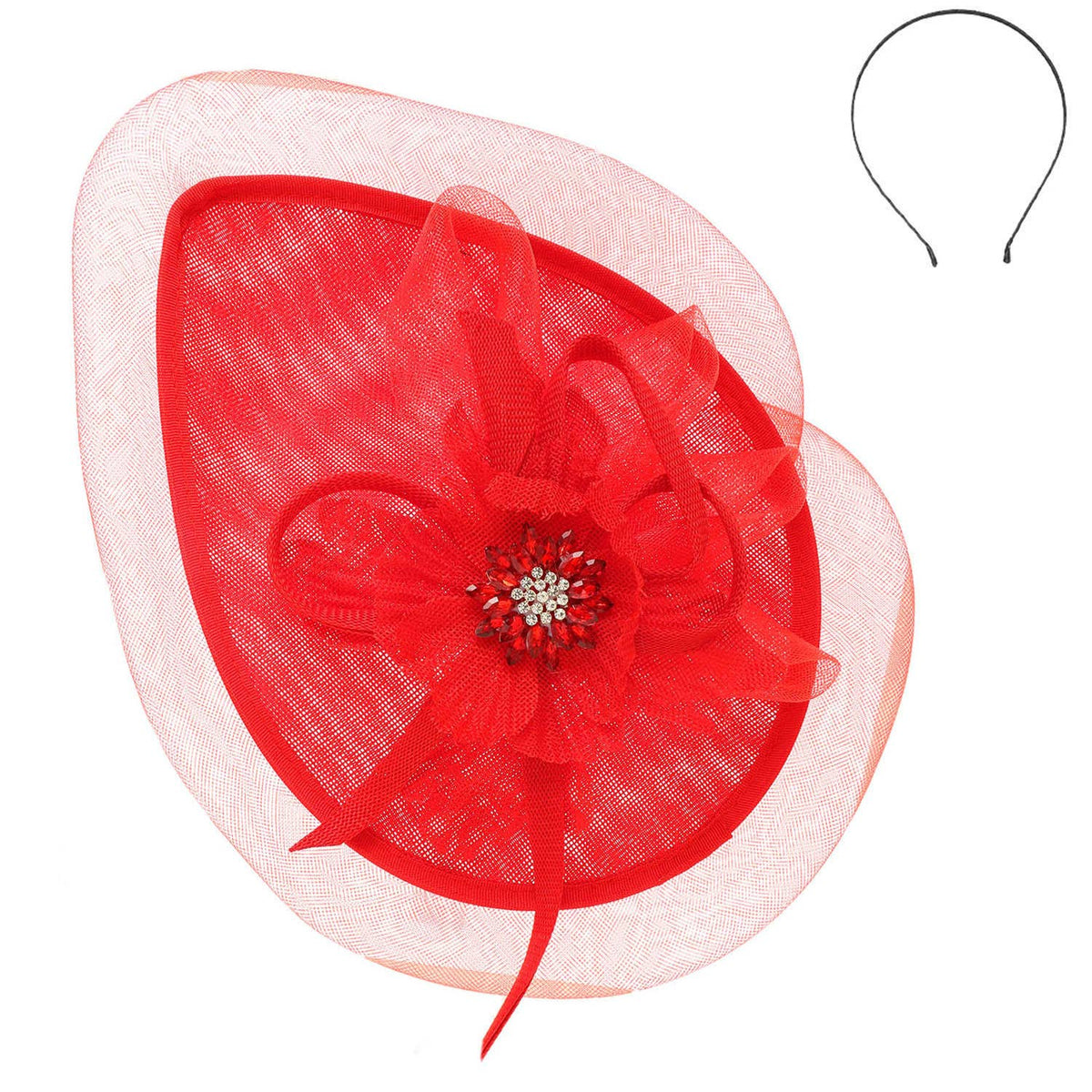 Sinamay Disc Headband Fascinator with Floral Accent