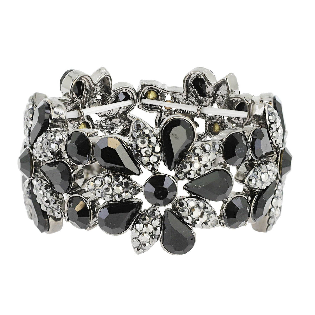Floral Rhinestone Gem & Cluster Evening Stretch Bracelet