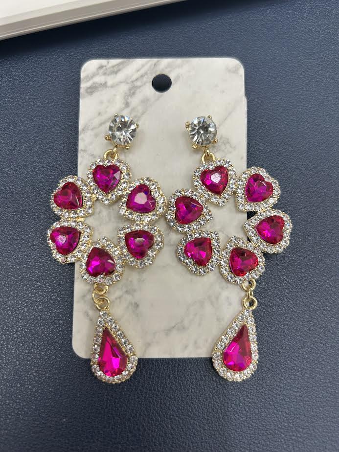 Pink Heart Floral Drop Earrings