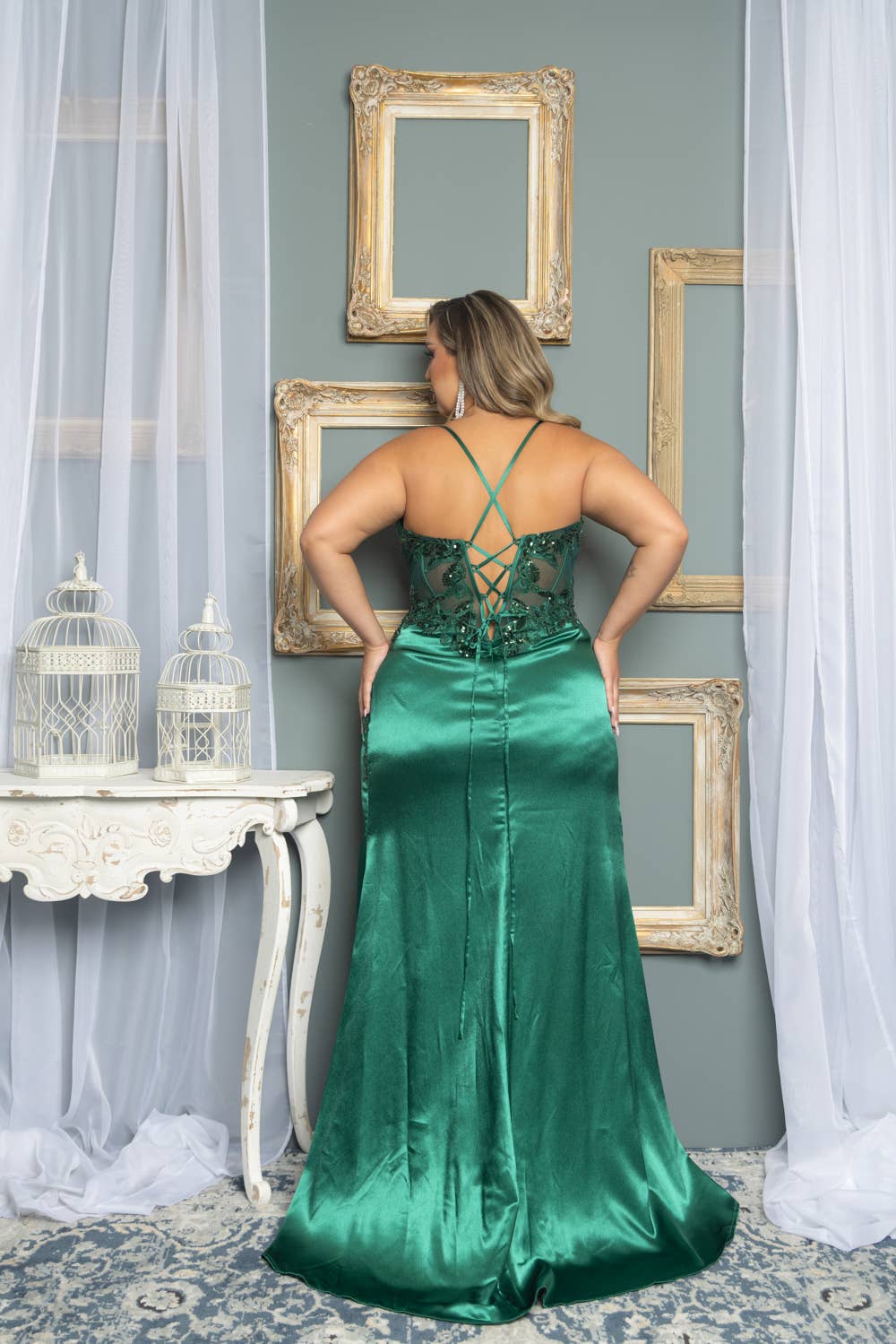 P7506-PLUS SIZE CORSET BEADED AND EMBROIDERED MAXI DRESS