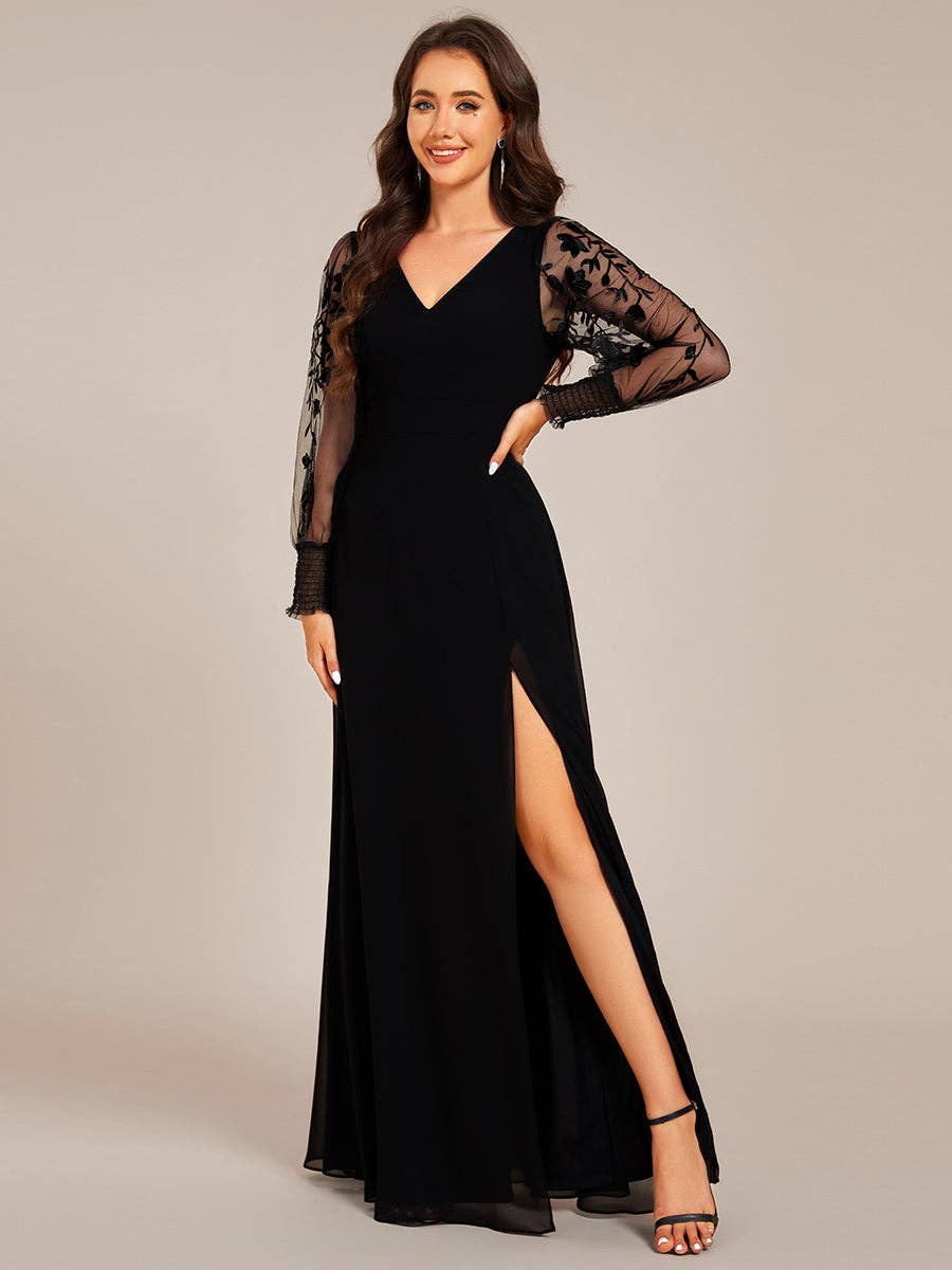 Elegant Long Sleeves Side Split Hem Evening Dresses