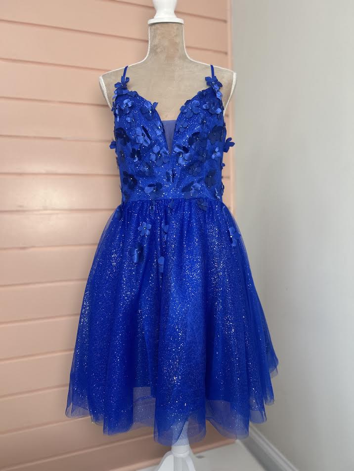 Blue Flower Lace Back Dress