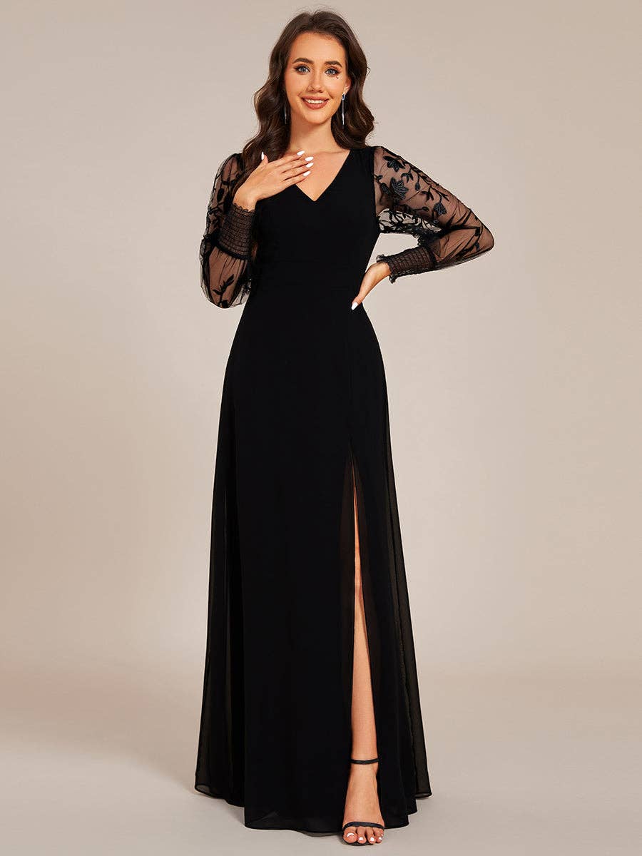 Elegant Long Sleeves Side Split Hem Evening Dresses