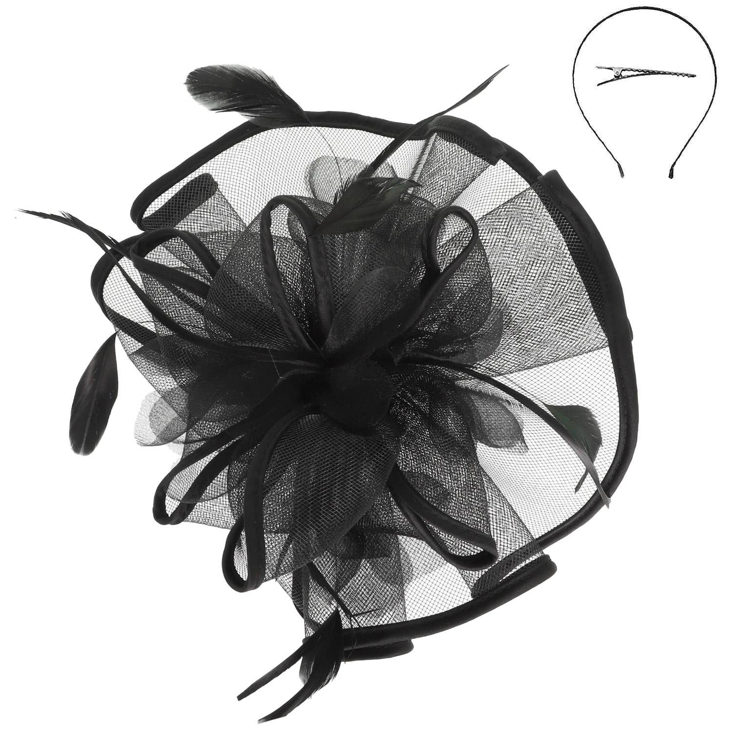 Floral Feathered Contrast Trim Mesh Fascinator