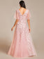 Romantic Shimmery V Neck Ruffle Sleeves Evening Dress