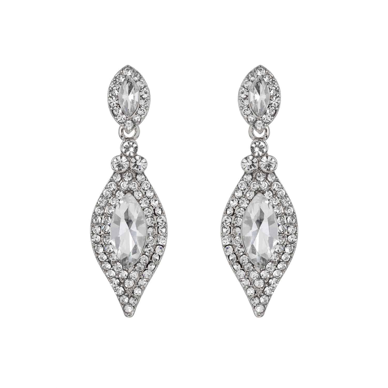 Dangly Leaf with Oval Gem Stone Earrings