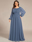Plus Size Long Lantern Sleeves Round Neck Bridesmaid Dress