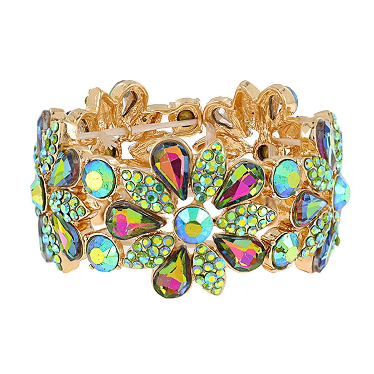 Floral Rhinestone Gem & Cluster Evening Stretch Bracelet