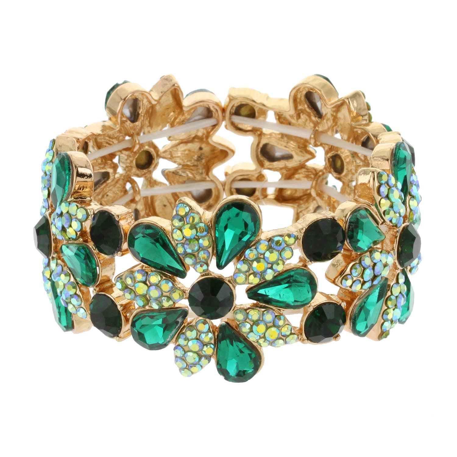 Floral Rhinestone Gem & Cluster Evening Stretch Bracelet