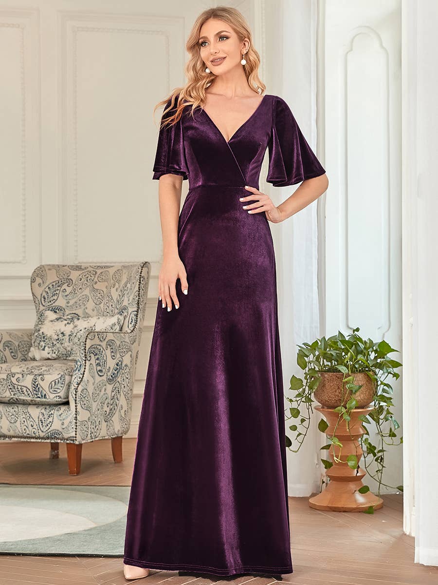 Classic Velvet V-Neck Gown