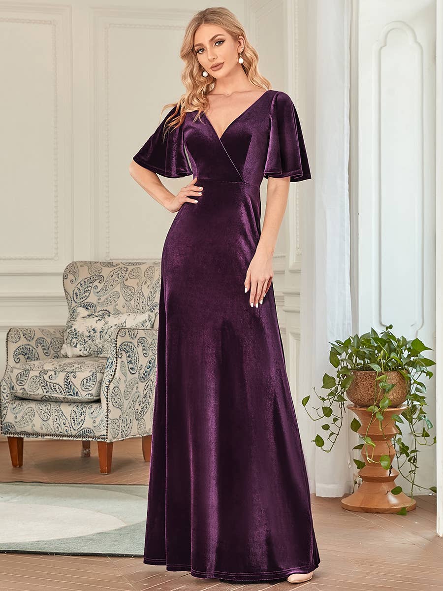 Classic Velvet V-Neck Gown